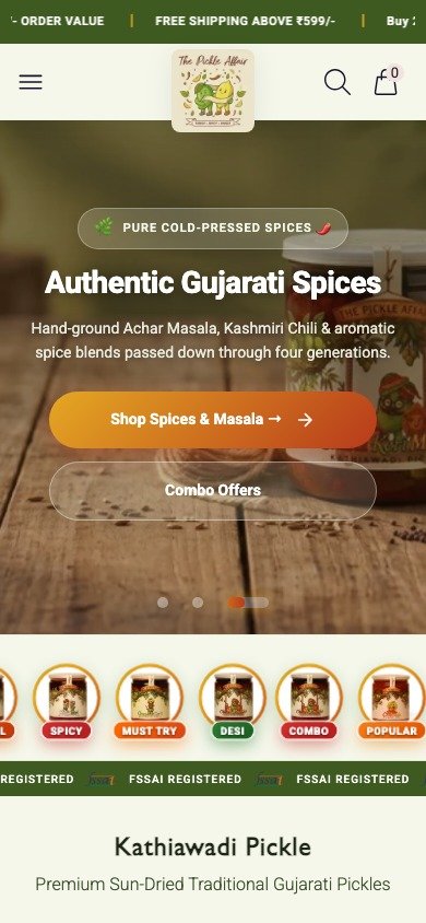 The Pickle Affair website on mobile